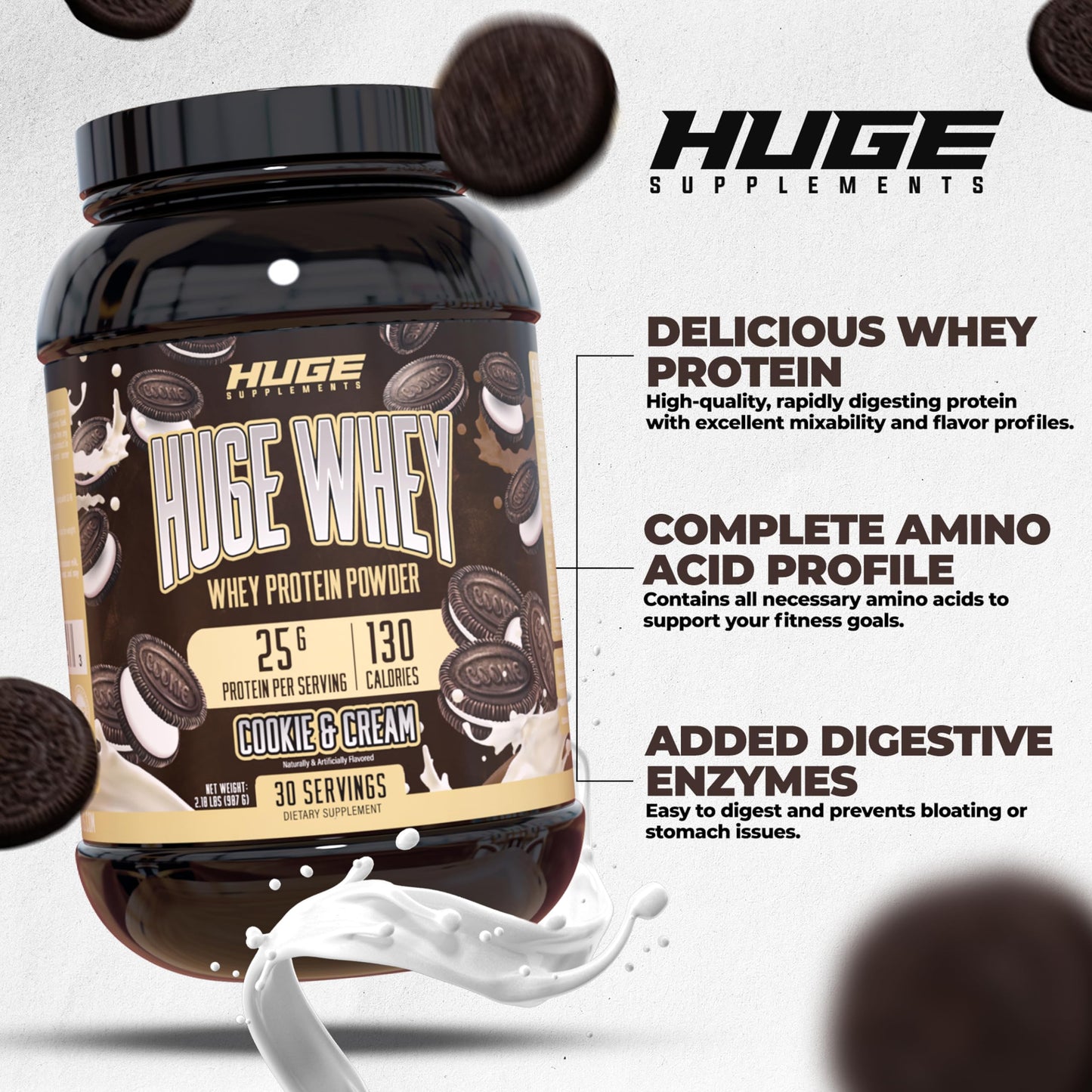 Huge Supplements Whey Protein Concentrate Powder, 25g Protein Per Serving, 5g BCAA Huge SupplementsBuy Supplements Australia