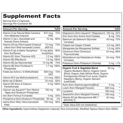 NATURELO Multivitamins for Teenage Girls/Boys, 180 Capsules, Whole Food Multivitamin with Minerals, Non-GMO, Vegetarian