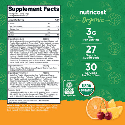 Nutricost Organic Super Greens Powder (30 Servings) Orange Sunrise Flavor - Superfood Supplement Drink Mix NutricostBuy Supplements Australia