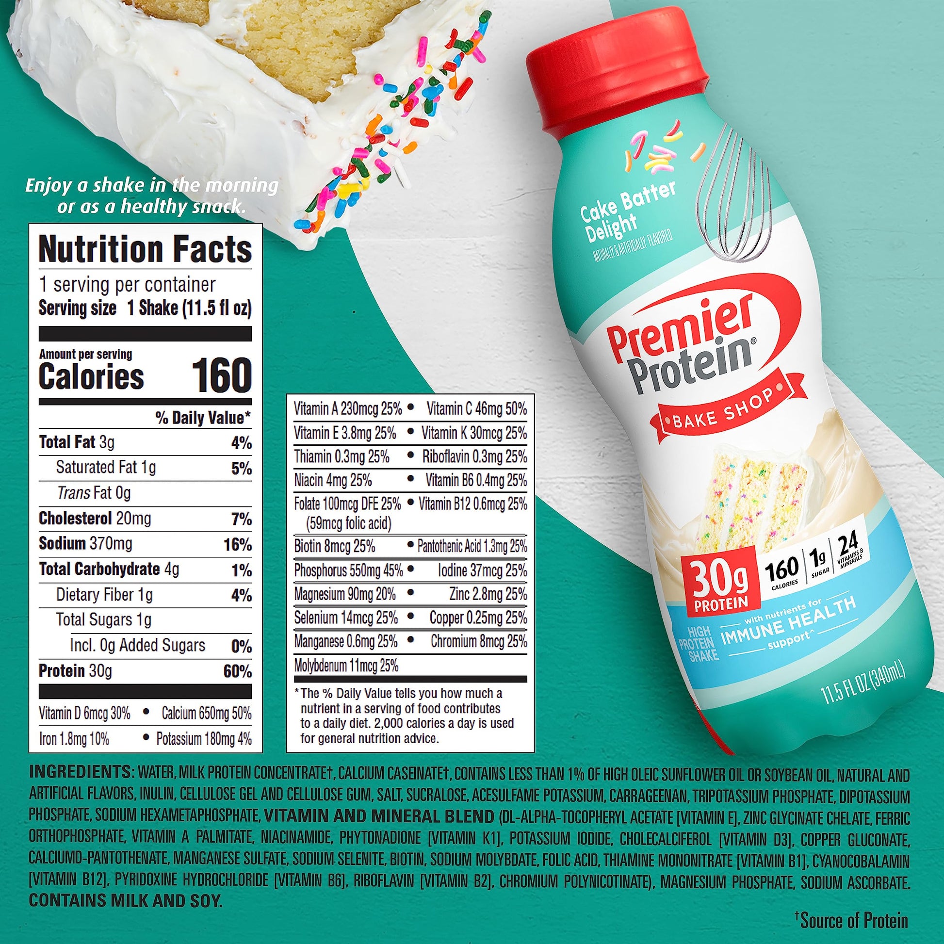 Premier Protein Shake, Cake Batter, 30g Protein, 1g Sugar, 24 Vitamins & Minerals Premier ProteinBuy Supplements Australia