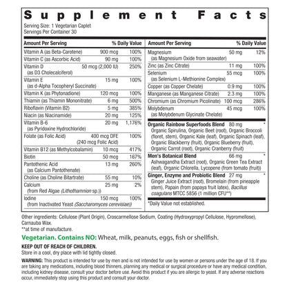 Rainbow Light Mens Multivitamin One + | 30 Caplets | Real Food Nutrients, Digestive Enzymes & Probiotics Rainbow LightBuy Supplements Australia