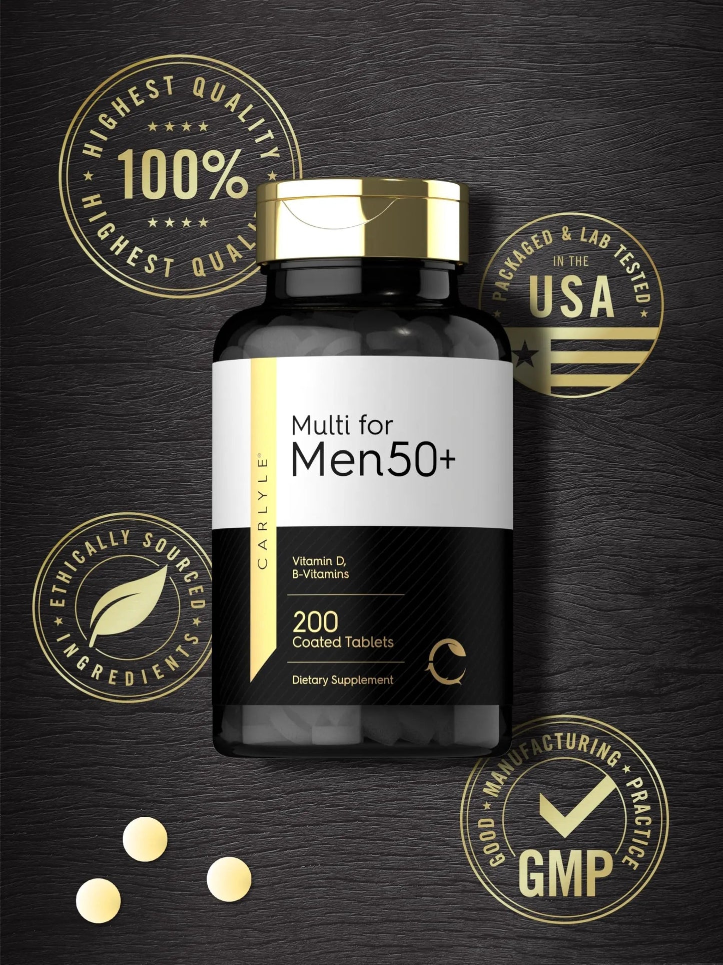 Carlyle Multivitamin for Men 50+ | 200 Count | with B Vitamins, Vitamin D, Magnesium & Zinc | Non-GMO, Gluten Free Supplement CarlyleBuy Supplements Australia