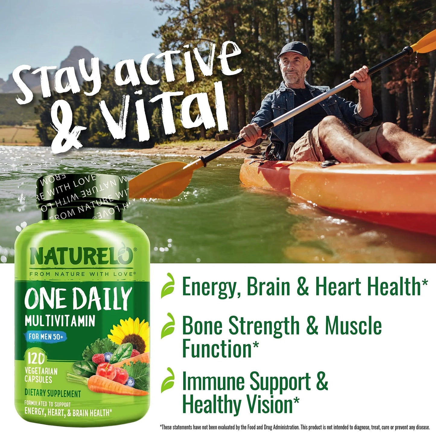 NATURELO One Daily Multivitamin for Men 50+, 120 Capsules One Daily Multivitamin for Women 50+ (Iron Free), 120 Capsules - 4 Month Supply Bundle NATURELO