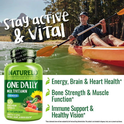 NATURELO Mens Multivitamins for Men 50+ - One Daily Multivitamin for Men with Vitamins, Minerals & Organic Whole Foods, Boost Energy & Health, NATURELOBuy Supplements Australia