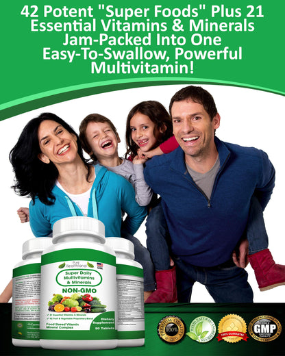 Pure Heathland Non-GMO Super Daily Multivitamin for Adults – 42 Natural Fruits & Vegetables Blend with 21 Essential Vitamins & Minerals – Vegan Coating Tablets, 90 Count, Made in USA Pure HealthlandBuy Supplements Australia