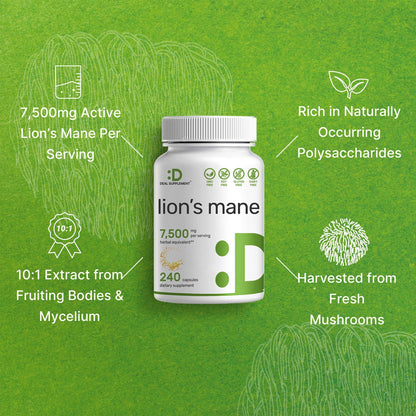 Lions Mane Mushroom Supplement, 7,500mg Per Serving, 240 Capsules – Active Fruiting DEAL SUPPLEMENTBuy Supplements Australia