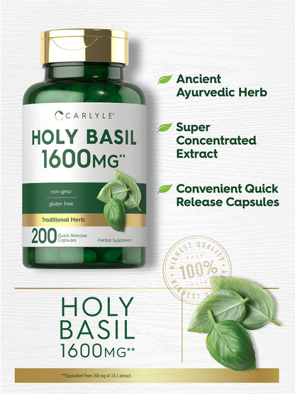 Carlyle Holy Basil Capsules 1600 mg | 200 Count | Tulsi Holy Basil Leaf Extract | Herbal CarlyleBuy Supplements Australia