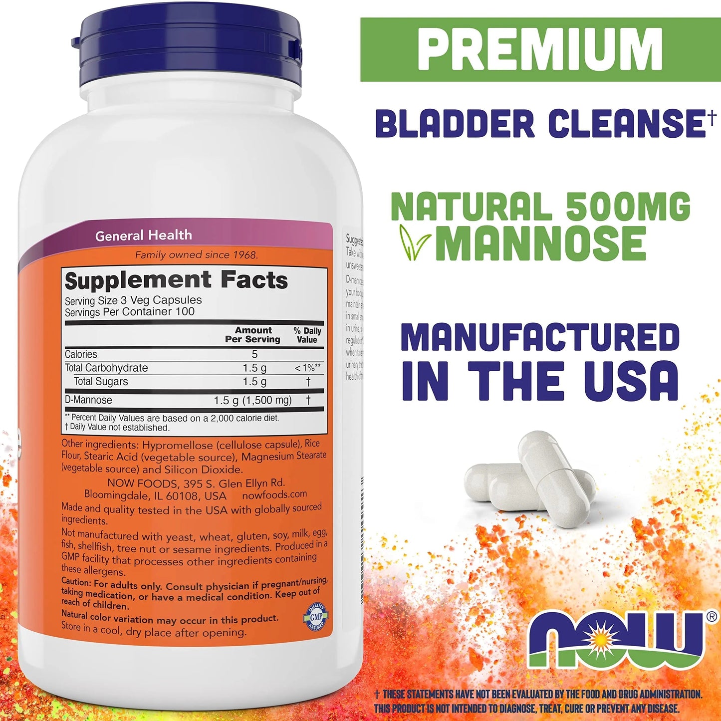 Now D-Mannose 500 mg, 300 Capsules - Vegan, Non GMO Supplement for Women and Men - Supports Healthy Urinary Tract, Cleanses The Bladder NOW FoodsBuy Supplements Australia