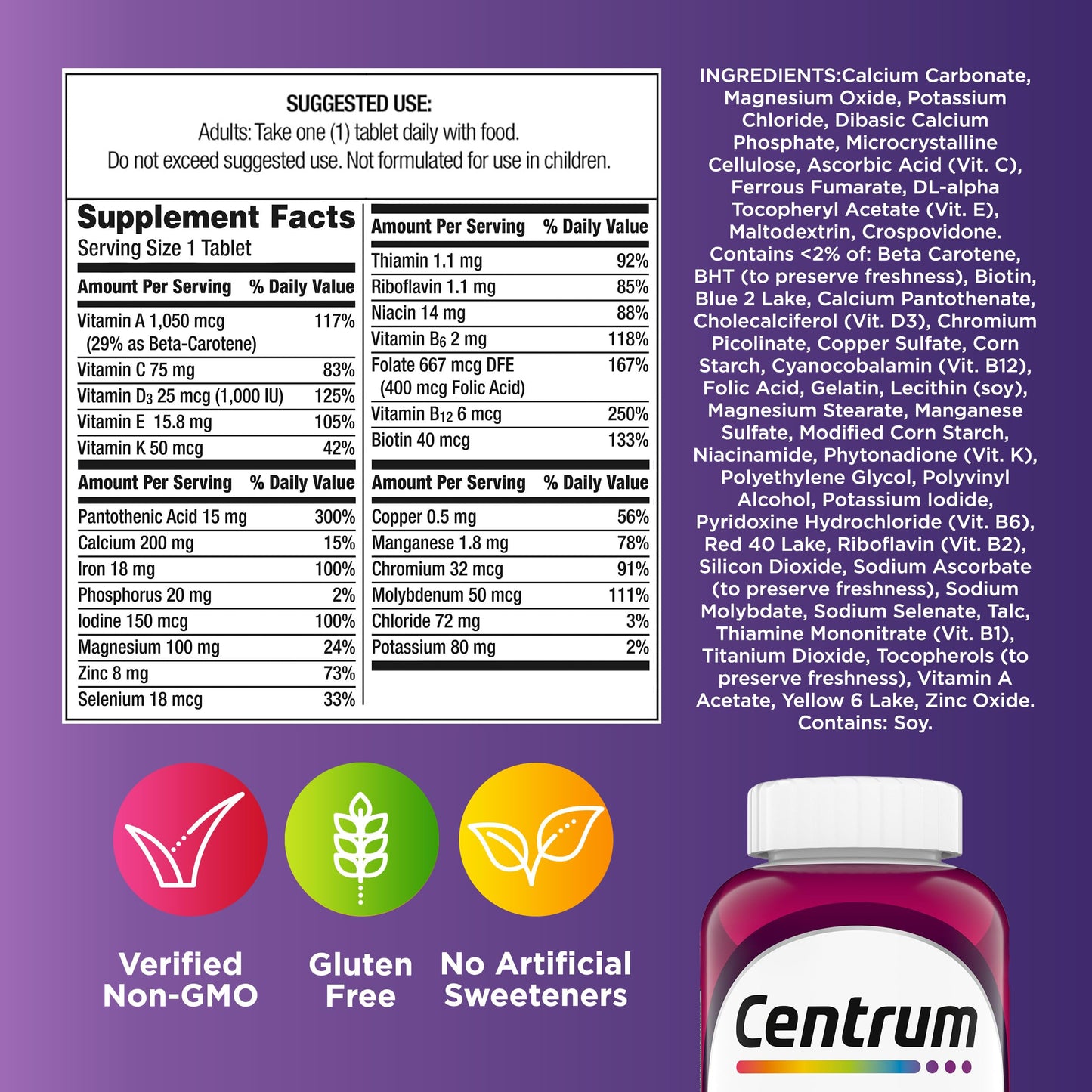 Centrum Multivitamin for Women, Multimineral Supplement with Iron, Vitamin D3, B Vitamins and Antioxidant Vitamins C and E, Gluten Free