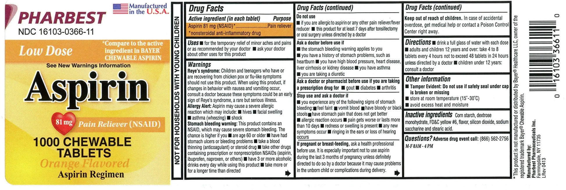Pharbest Aspirin 81mg Chewable Orange Tablets 1000 Count Per Bottle PHARBESTBuy Supplements Australia