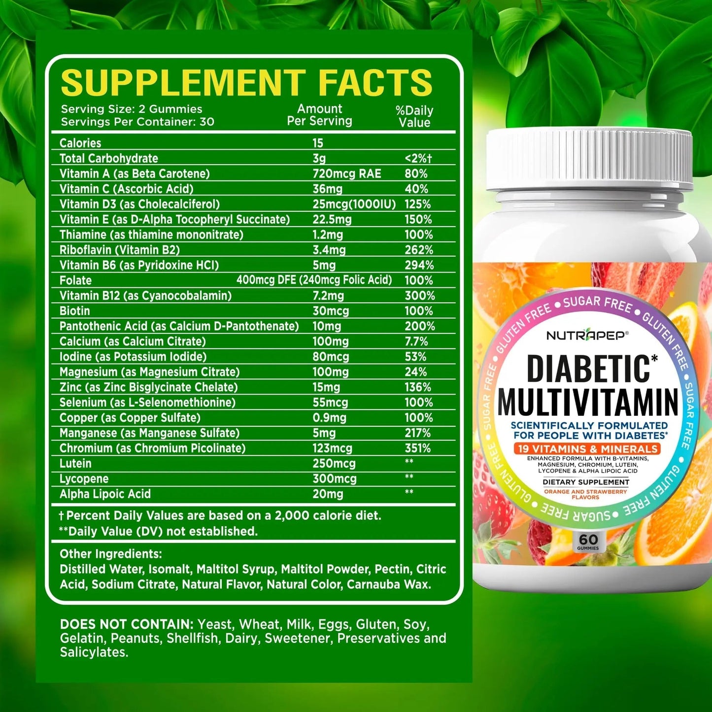 NutraPep Premium Multivitamin Chewable Gummies for Women & Men - Sugar-Free & Gluten Free Supplement Vitamins NutraPep