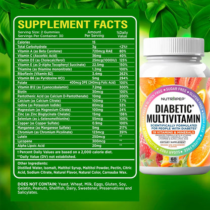 NutraPep Premium Multivitamin Chewable Gummies for Women & Men - Sugar-Free & Gluten Free Supplement Vitamins NutraPep