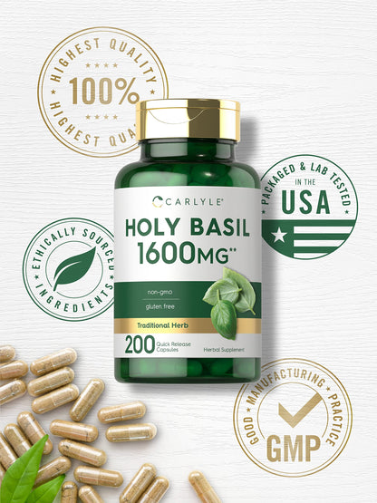 Carlyle Holy Basil Capsules 1600 mg | 200 Count | Tulsi Holy Basil Leaf Extract | Herbal CarlyleBuy Supplements Australia