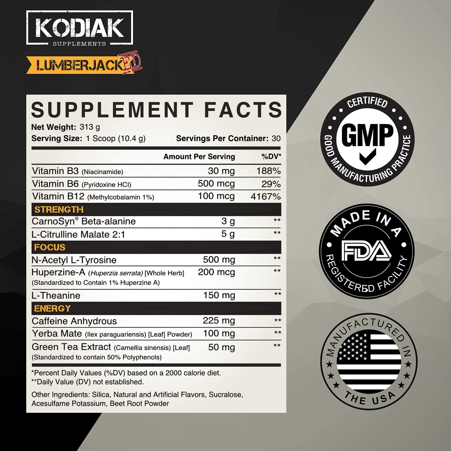 Kodiak Supplements LUMBERJACKED Pre-Workout Supplement with CarnoSyn 30 Servings Kodiak SupplementsBuy Supplements Australia