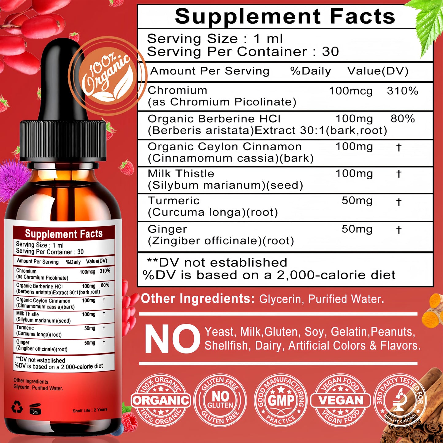 Berberine Drops, High Absorption 6-in-1 Liquid Berberine Supplement with Ceylon Cinnamon Milk Thistle Turmeric, Premium Berberine HCl for Immune Function Metabolic & Digestive Support, 30 Servings Vita letuoBuy Supplements Australia