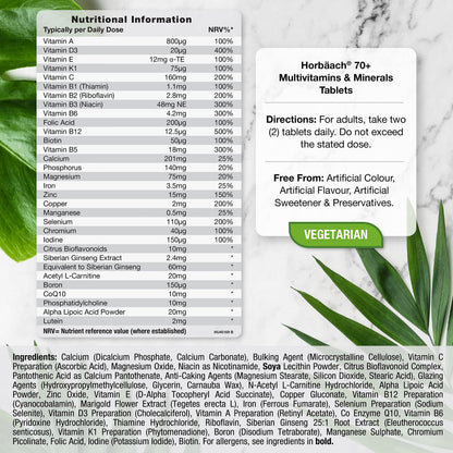 Multivitamin 70 Plus Tablets | 90 Count | with Essential Vitamins and Minerals | for Men and HorbäachBuy Supplements Australia