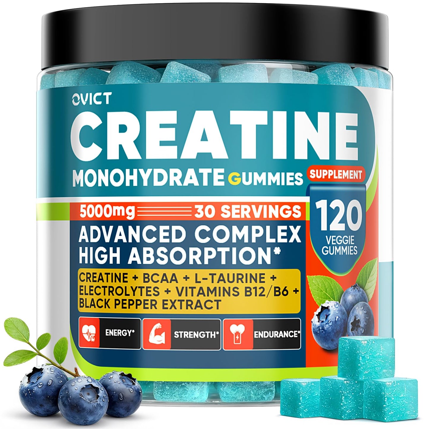 99.99% Creatine Monohydrate Gummies for Men Women 5g, 7-in-1 Pre-Workout Complex with BCAA, Taurine, B12/6 & Electrolytes, 6X Boost Energy, Muscle Strength & Recovery - Maple Wellness Supplements