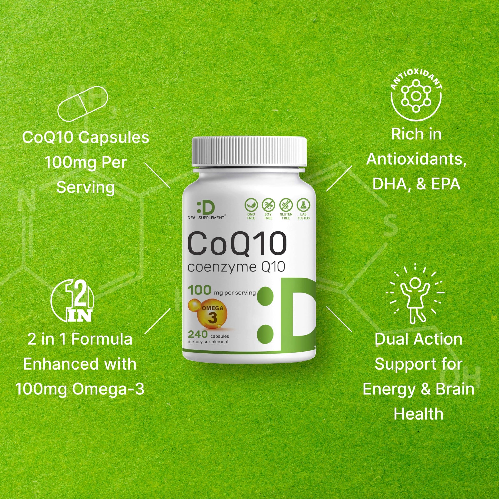 CoQ10 100mg, 240 Capsules – with Omega 3 Fatty Acid 100mg – Bioavailable Coenzyme DEAL SUPPLEMENTBuy Supplements Australia
