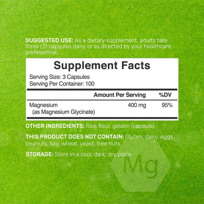Magnesium Glycinate 400mg, 300 Capsules | 100% Chelated for Easy Absorption | Essential Mineral Supplement for Muscle, Sleep, & Heart Health*