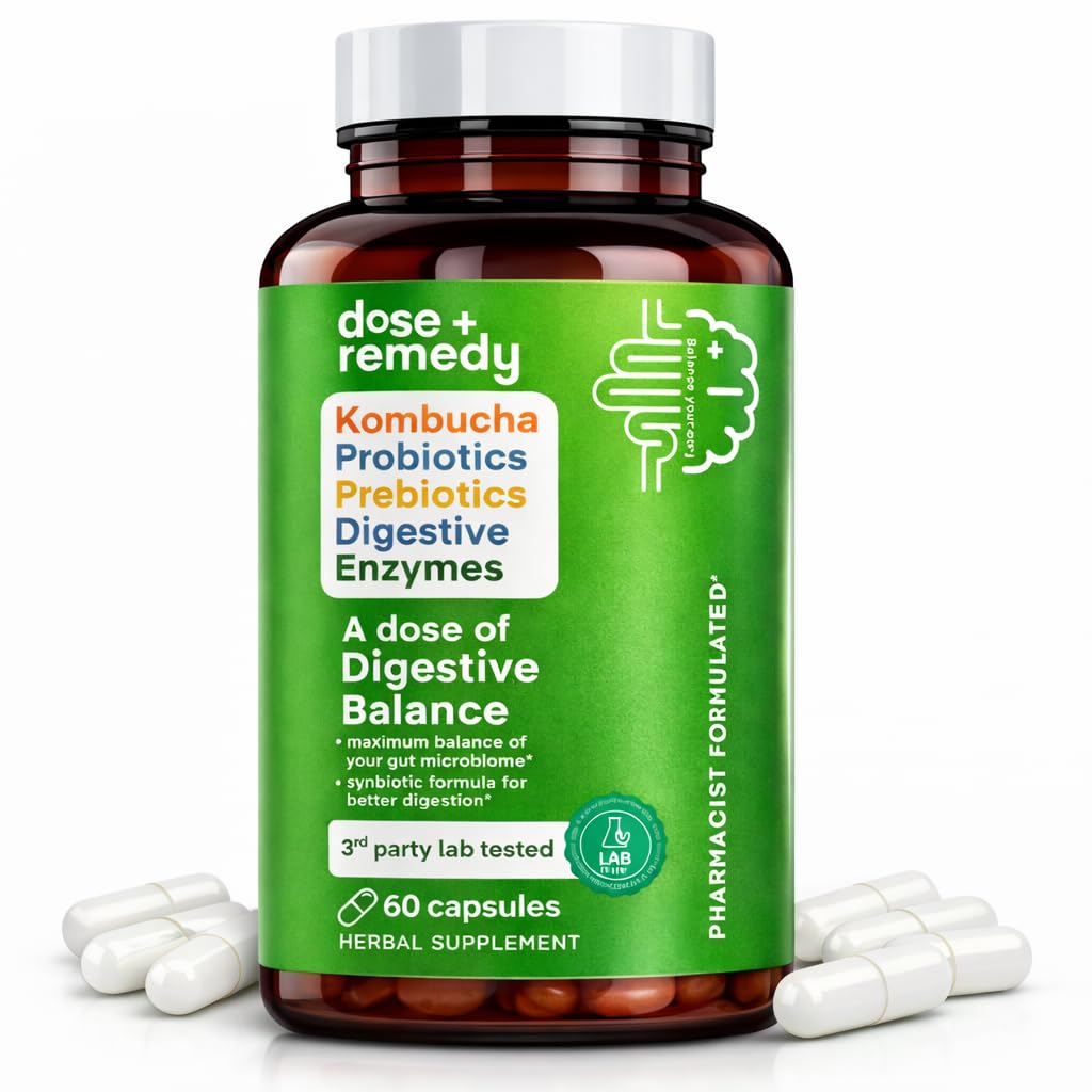 A dose of Digestive Balance-Gut Health Supplement-USDA-Kombucha, 7 Probiotic Strains and Prebiotics for Microbiome-Digestive Enzymes for Digestion - Maple Wellness Supplements