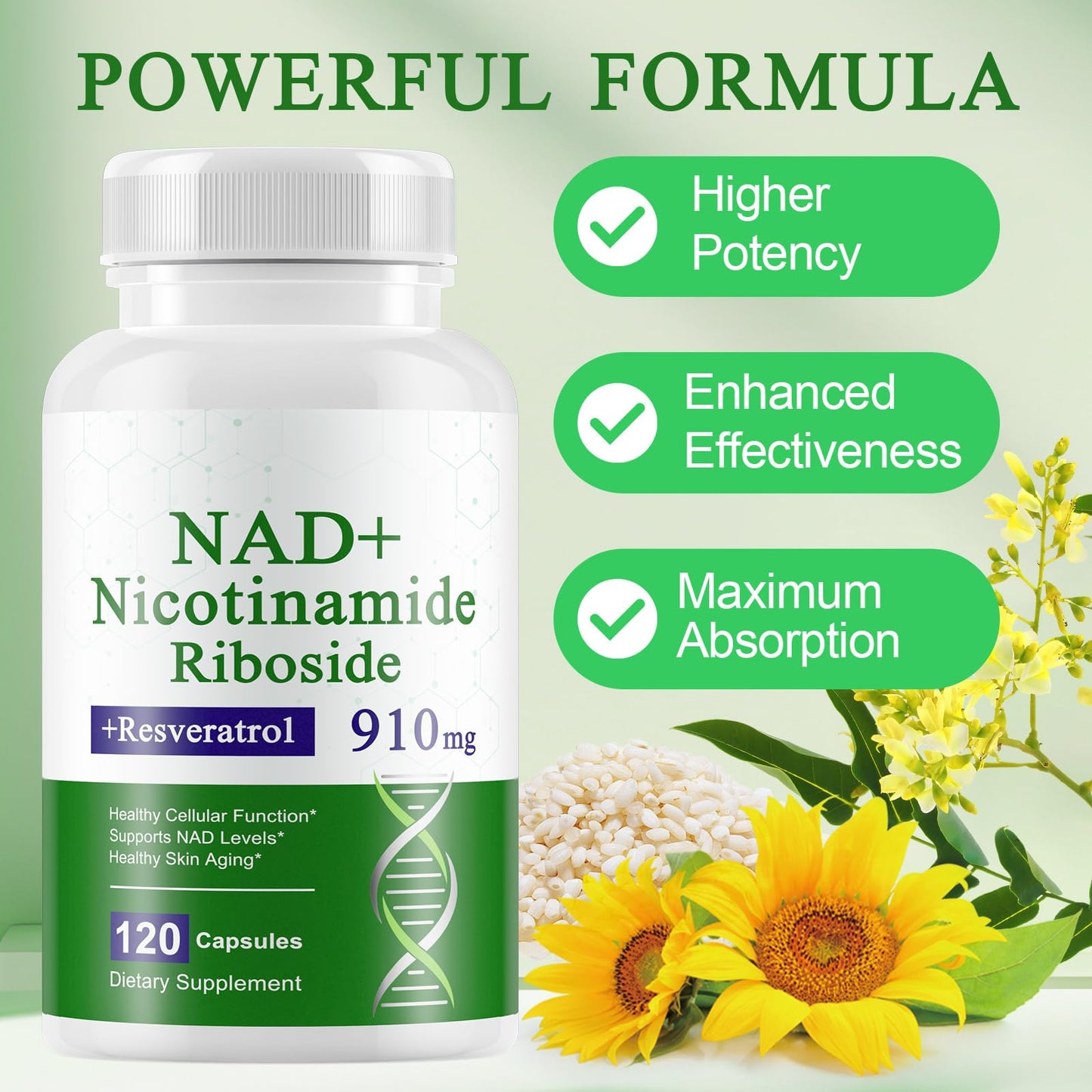 A r b c r n 120 Capsules NAD+ Supplement,NAD Nicotinamide Riboside Resveratrol 910mg for Men and Women, NR Supplement for Energy Anti-Aging Focus - Maple Wellness Supplements