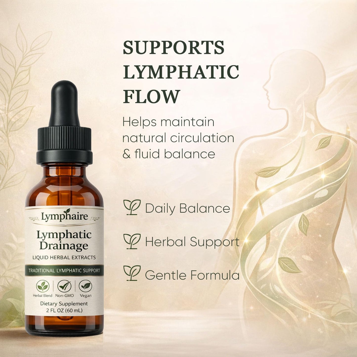 Aacnre Lymphaire Lymphatic Drainage Drops, Herbal Fluid Balance Support, Lymphatic System Support, Immune System & General Wellness, Vegan & Non-GMO, 2 Fl Oz (1) - Maple Wellness Supplements