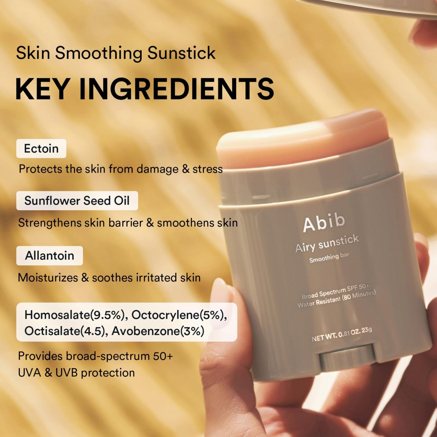 Abib Airy Sunstick Protection Bar SPF50+ Broad Spectrum, Semi-Matte Sunscreen Stick for Oily & Combination Skin - Maple Wellness Supplements