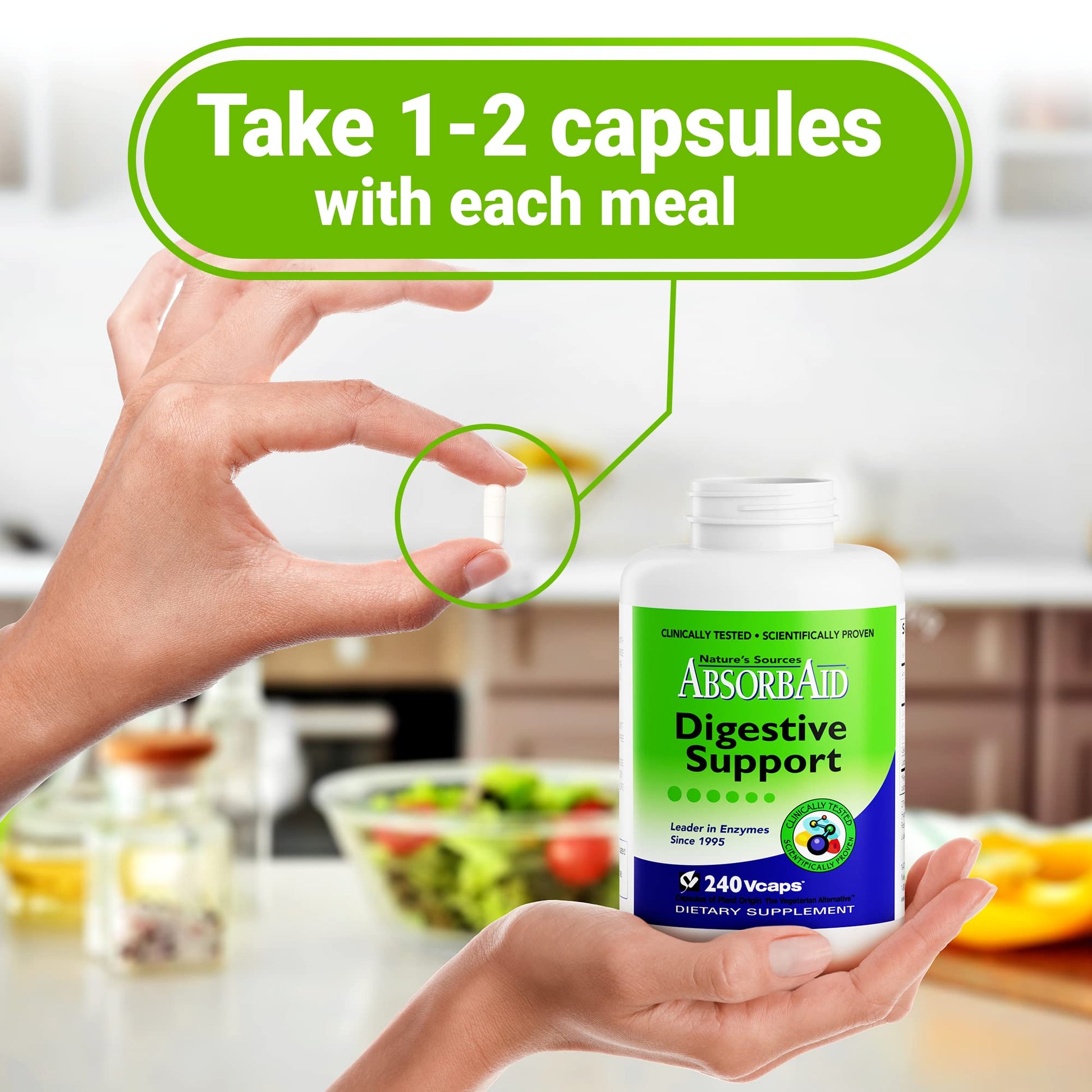 AbsorbAid Digestive Enzymes 240 vCaps, Proven to Increase Vital Nutrient Absorption by up to 71% - Maple Wellness Supplements