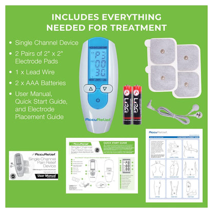 AccuRelief TENS Unit Muscle Stimulater Pain Relief System - Electric Muscle Stimulator with Electrodes for Neck, Back, and Full Body, White and Blue - Maple Wellness Supplements