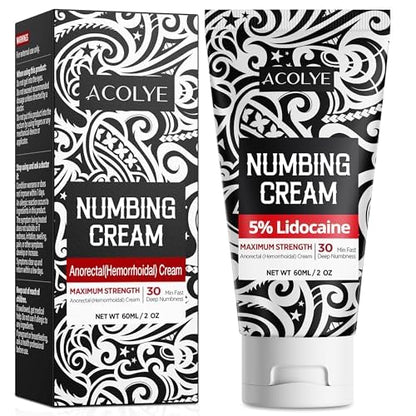 Acolye Numbing Cream Maximum Strength : 5% Lidocaine Topical Anesthetic - Extra Strength 5X Numbing with Menthol Arnica and Emu Oi (2 Fl Oz, Mint Flavor) - Maple Wellness Supplements