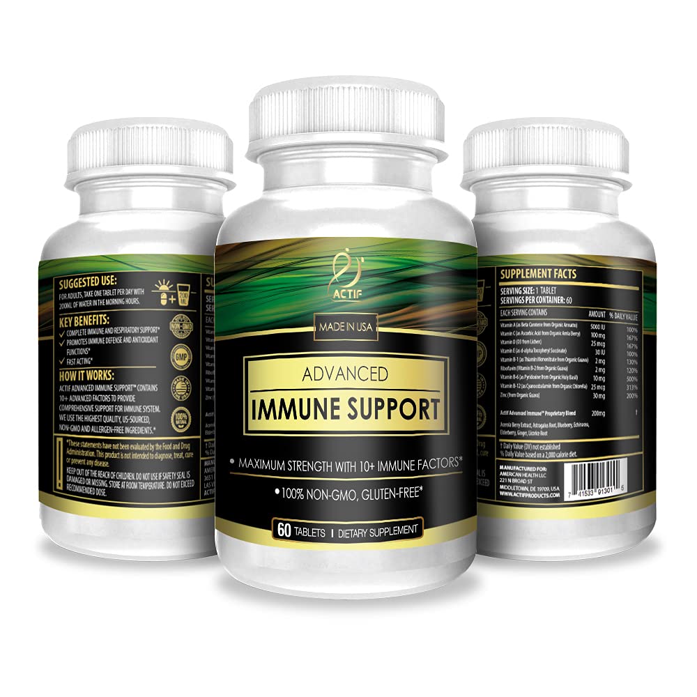 Actif Advanced Immune Support with 10+ Factors for Immunity Booster - 100% Natural, Non-GMO, 60 count - Maple Wellness Supplements