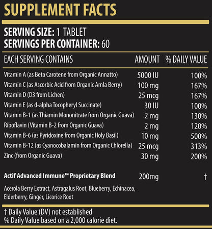 Actif Advanced Immune Support with 10+ Factors for Immunity Booster - 100% Natural, Non-GMO, 60 count - Maple Wellness Supplements