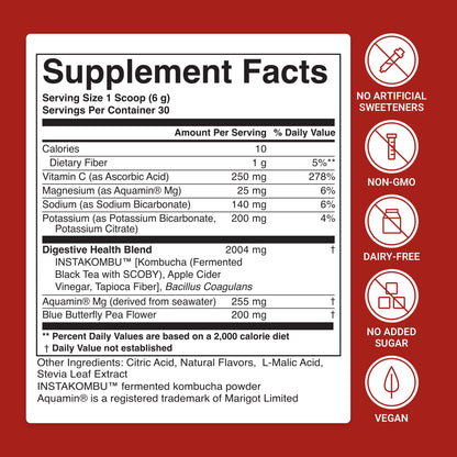 ACTIVATEDYOU Daily Digestive Tonic Kombucha - Support Healthy Digestion & Youthful, Long-Lasting Energy- Prebiotic Fiber, Probiotics, Postbiotics, Vitamin C, Berry Lemonade Flavor (30 Servings) - Maple Wellness Supplements