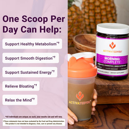 ActivatedYou Morning Complete Super Greens Powder Drink Mix - Gut Health Boost with Prebiotics, Probiotics, & Antioxidants - 10 Billion CFUs, Mixed Berry Flavor - Maple Wellness Supplements