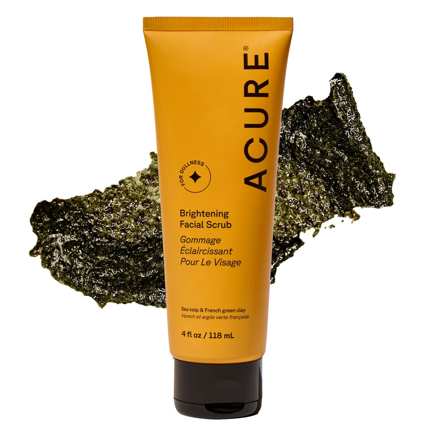 Acure Brightening Facial Scrub - Exfoliating Face Wash, Gentle Daily Scrubber & Exfoliator for Women & Men for Radiant Skin, Cleansing Wash with Sea Kelp & French Green Clay - 4 fl oz - Maple Wellness Supplements