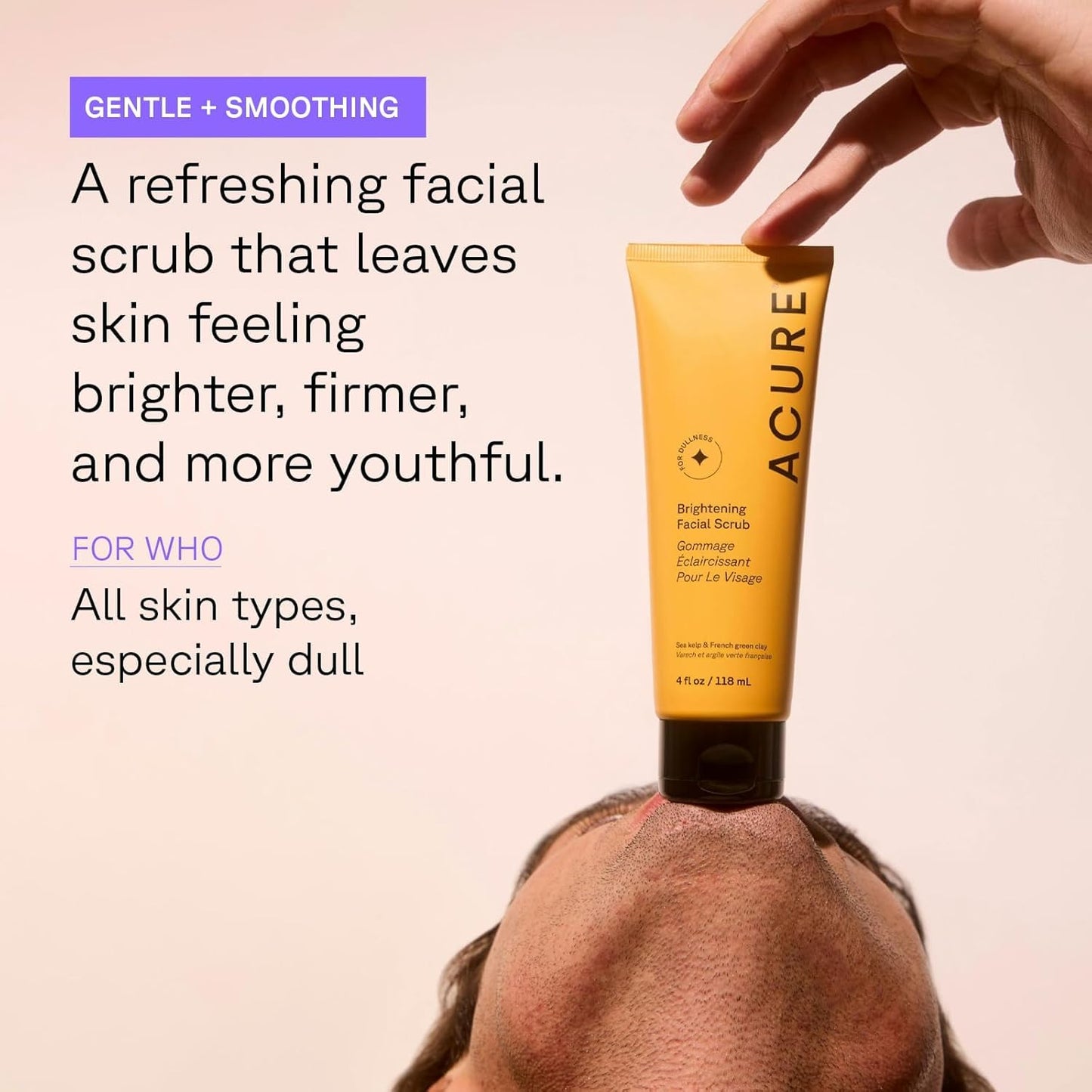 Acure Brightening Facial Scrub - Exfoliating Face Wash, Gentle Daily Scrubber & Exfoliator for Women & Men for Radiant Skin, Cleansing Wash with Sea Kelp & French Green Clay - 4 fl oz - Maple Wellness Supplements