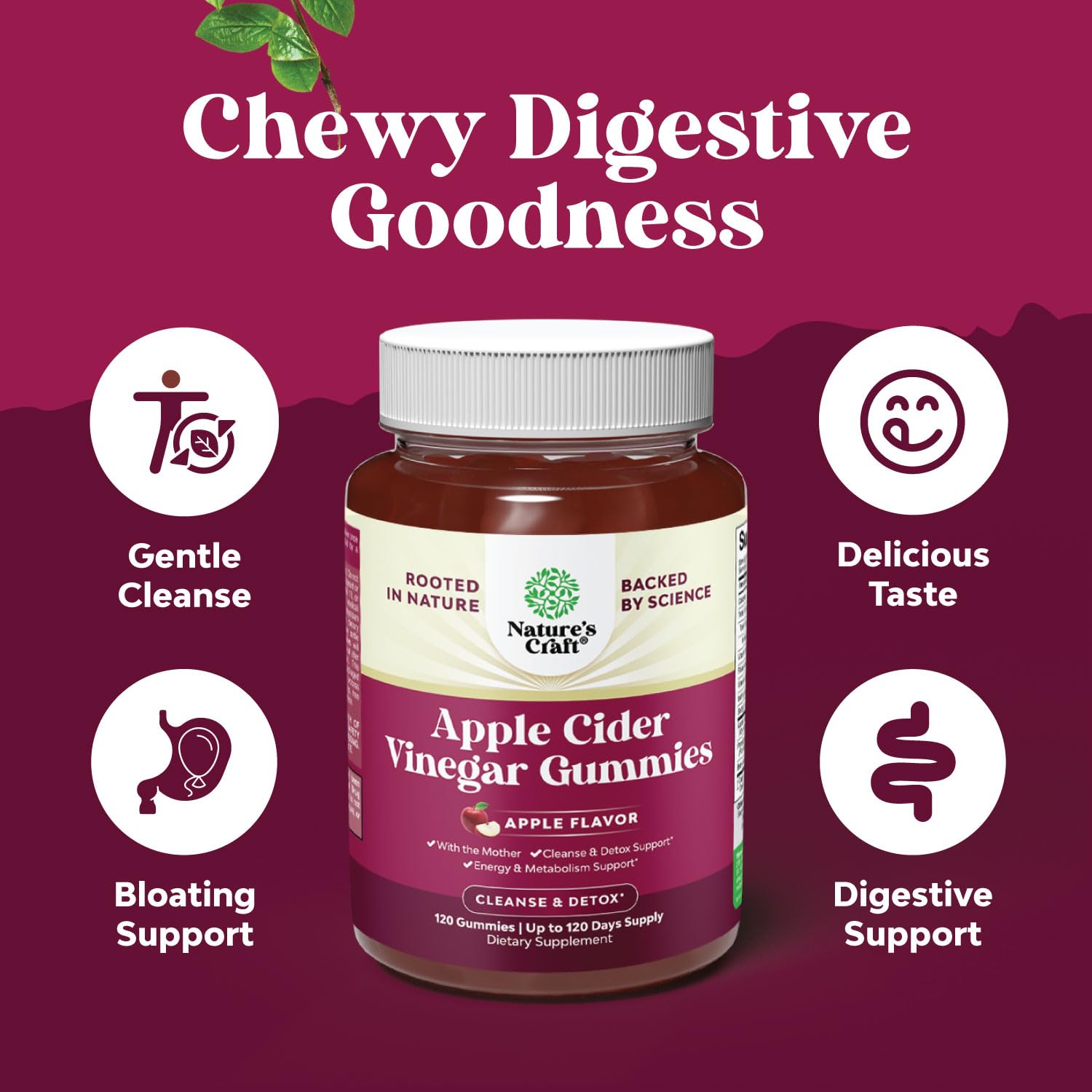 ACV Apple Cider Vinegar Gummies - Natural Energy Supplement ACV with Mother - Maple Wellness Supplements