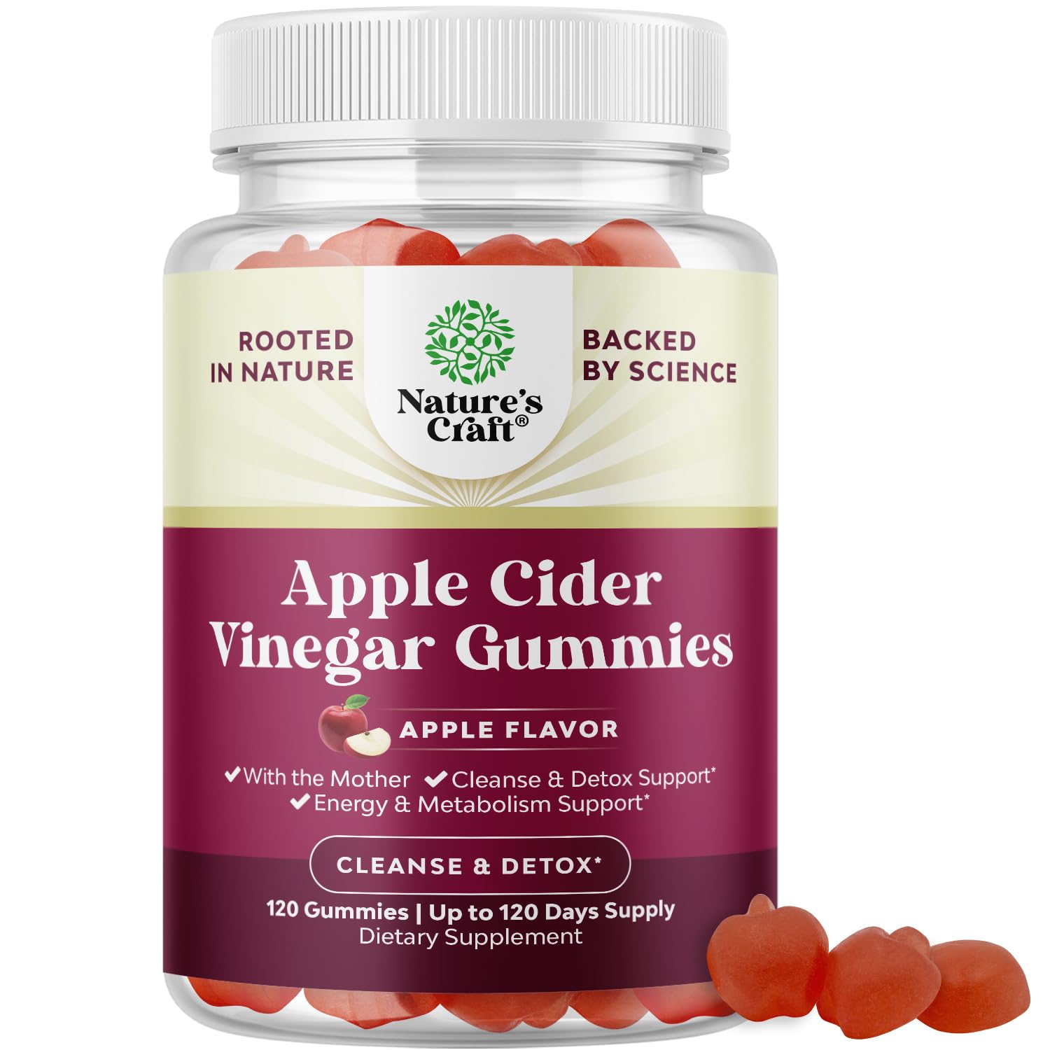 ACV Apple Cider Vinegar Gummies - Natural Energy Supplement ACV with Mother - Maple Wellness Supplements