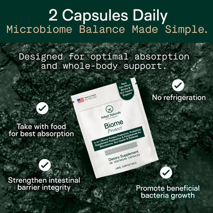 Adapt Naturals 4-in-1 Biome Protect Prebiotics, Probiotics Supplement Postbiotics & Polyphenols for Microbiome, Gut Health & Defense - Maple Wellness Supplements