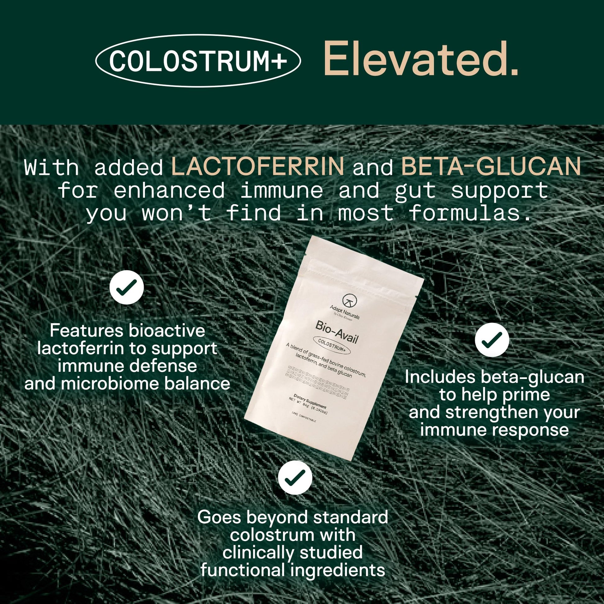 Adapt Naturals Colostrum Supplement with Lactoferrin & Beta-Glucan, Bio-Avail Grass Fed Bovine Colostrum Powder for Gut Health, Immune Support & Vitality | Non-GMO, 2500mg, Unflavored - 30 Days Supply - Maple Wellness Supplements