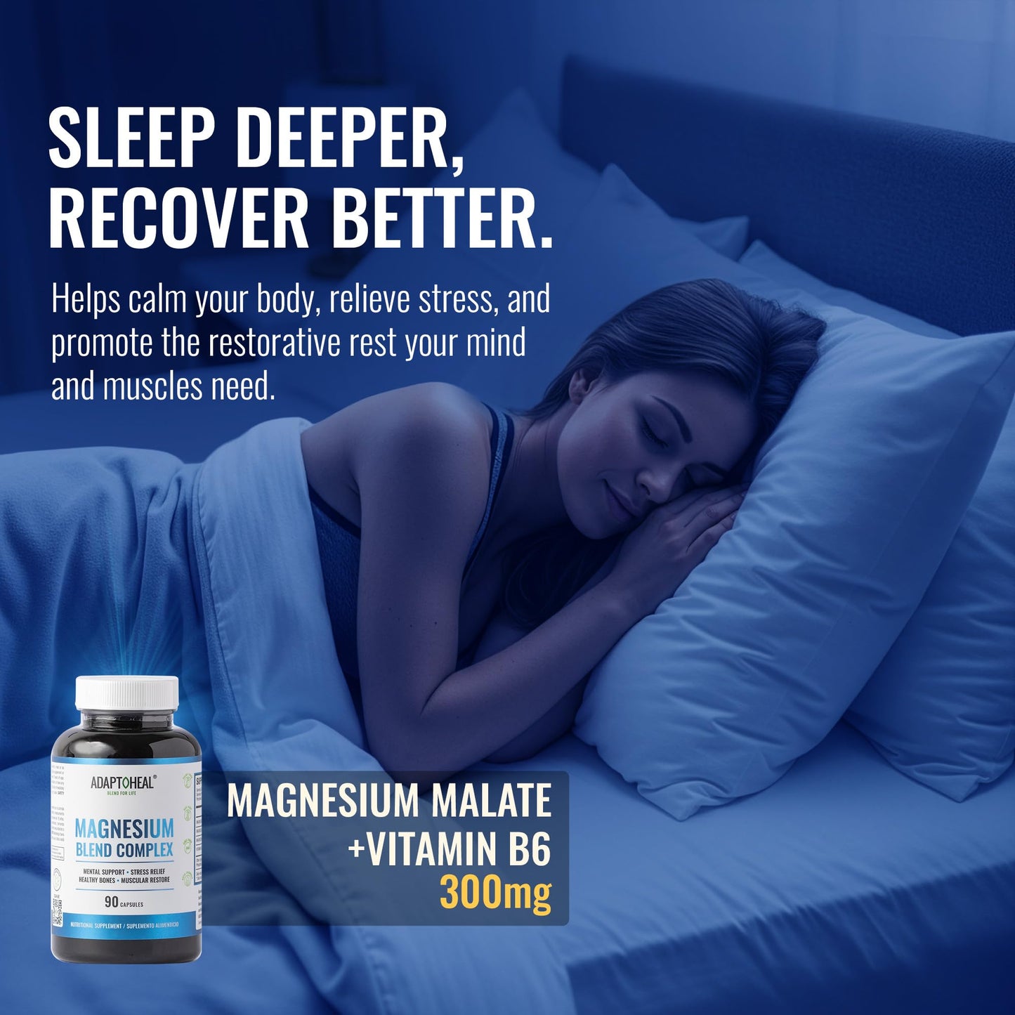 ADAPTOHEAL Magnesium Complex – Glycinate, Malate & Citrate with Vitamin B6, Sleep Support, Stress Relief, Muscle Relaxation, Nervous System Support – 90 Capsules - Maple Wellness Supplements