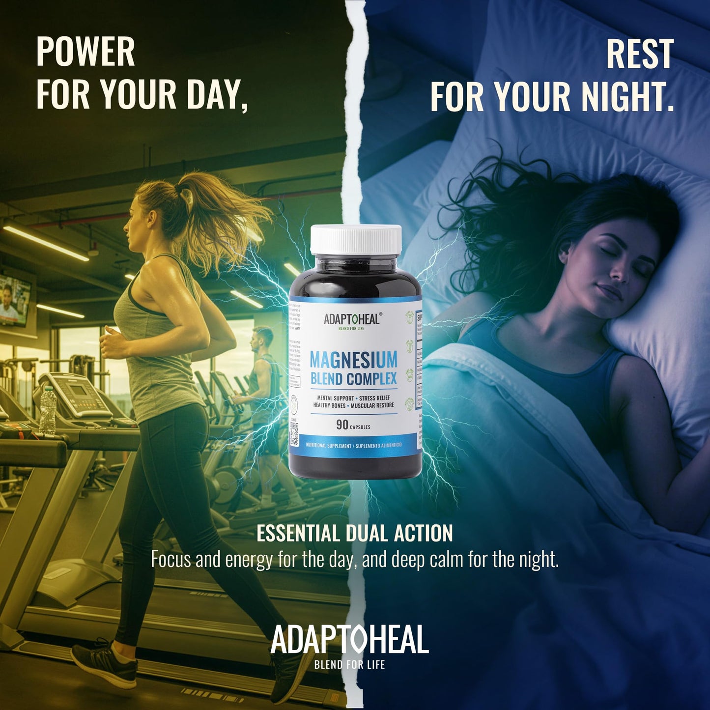 ADAPTOHEAL Magnesium Complex – Glycinate, Malate & Citrate with Vitamin B6, Sleep Support, Stress Relief, Muscle Relaxation, Nervous System Support – 90 Capsules - Maple Wellness Supplements