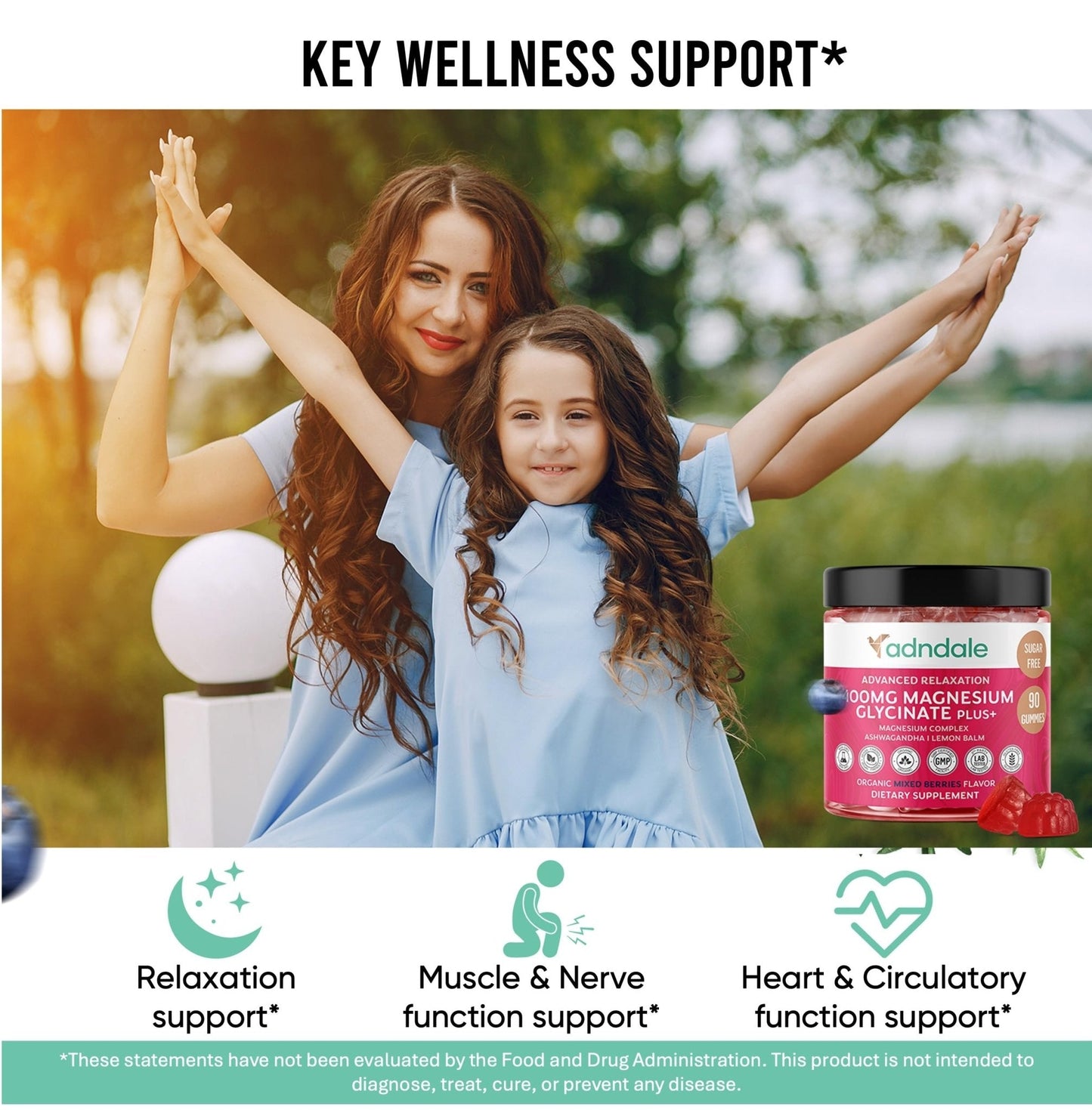 Adndale 180 CT Magnesium Glycinate Gummies 400 mg/Serv with Ashwagandha, Magnesium Malate & Taurate - Maple Wellness Supplements