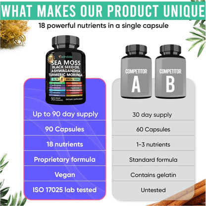 Adndale Sea Moss Capsules - Sea Moss Blend with Ashwagandha, Turmeric- 90 Count - Maple Wellness Supplements