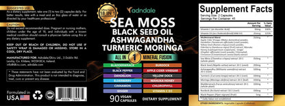 Adndale Sea Moss Capsules - Sea Moss Blend with Ashwagandha, Turmeric- 90 Count - Maple Wellness Supplements