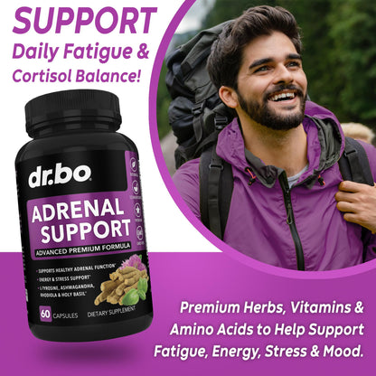 Adrenal Support Cortisol Manager Supplement - Adrenal Fatigue Supplements for Women & Men with Natural Adaptogen Ashwagandha Holy Basil Rhodiola L Tyrosine Complex Fatigue Cortisol Health - 60 Pills - Maple Wellness Supplements