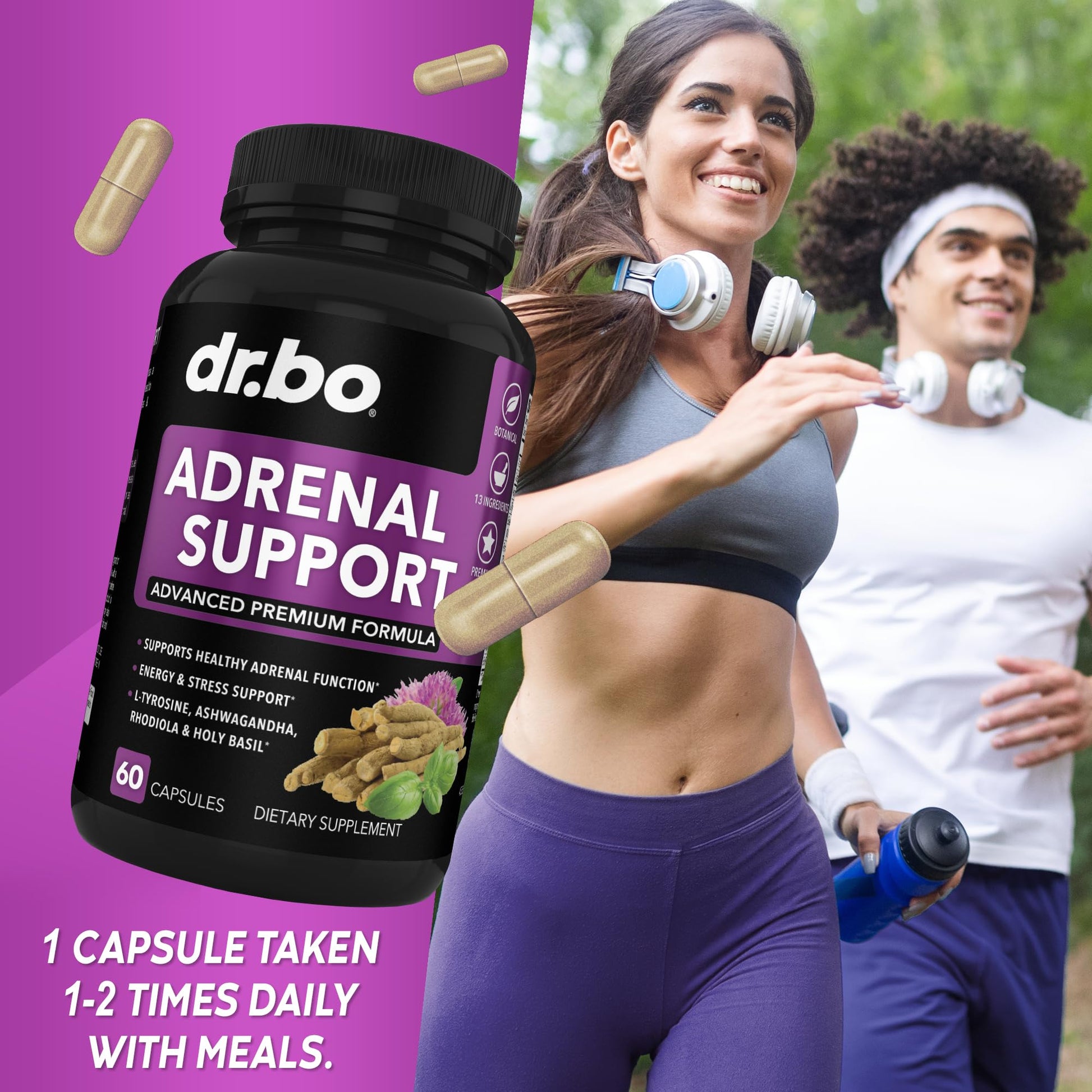Adrenal Support Cortisol Manager Supplement - Adrenal Fatigue Supplements for Women & Men with Natural Adaptogen Ashwagandha Holy Basil Rhodiola L Tyrosine Complex Fatigue Cortisol Health - 60 Pills - Maple Wellness Supplements