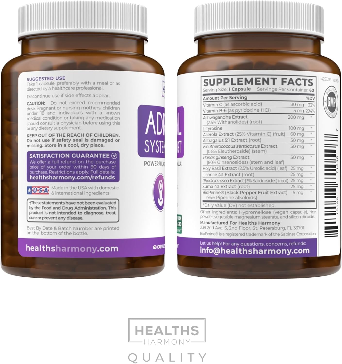 Adrenal System Support & Cortisol Manager (2 Month Supply) Powerful Ashwagandha & L-Tyrosine Fatigue Supplement - Maintain Balanced Cortisol Levels, Health, & Stress Relief - Non-GMO - 60 Capsules - Maple Wellness Supplements