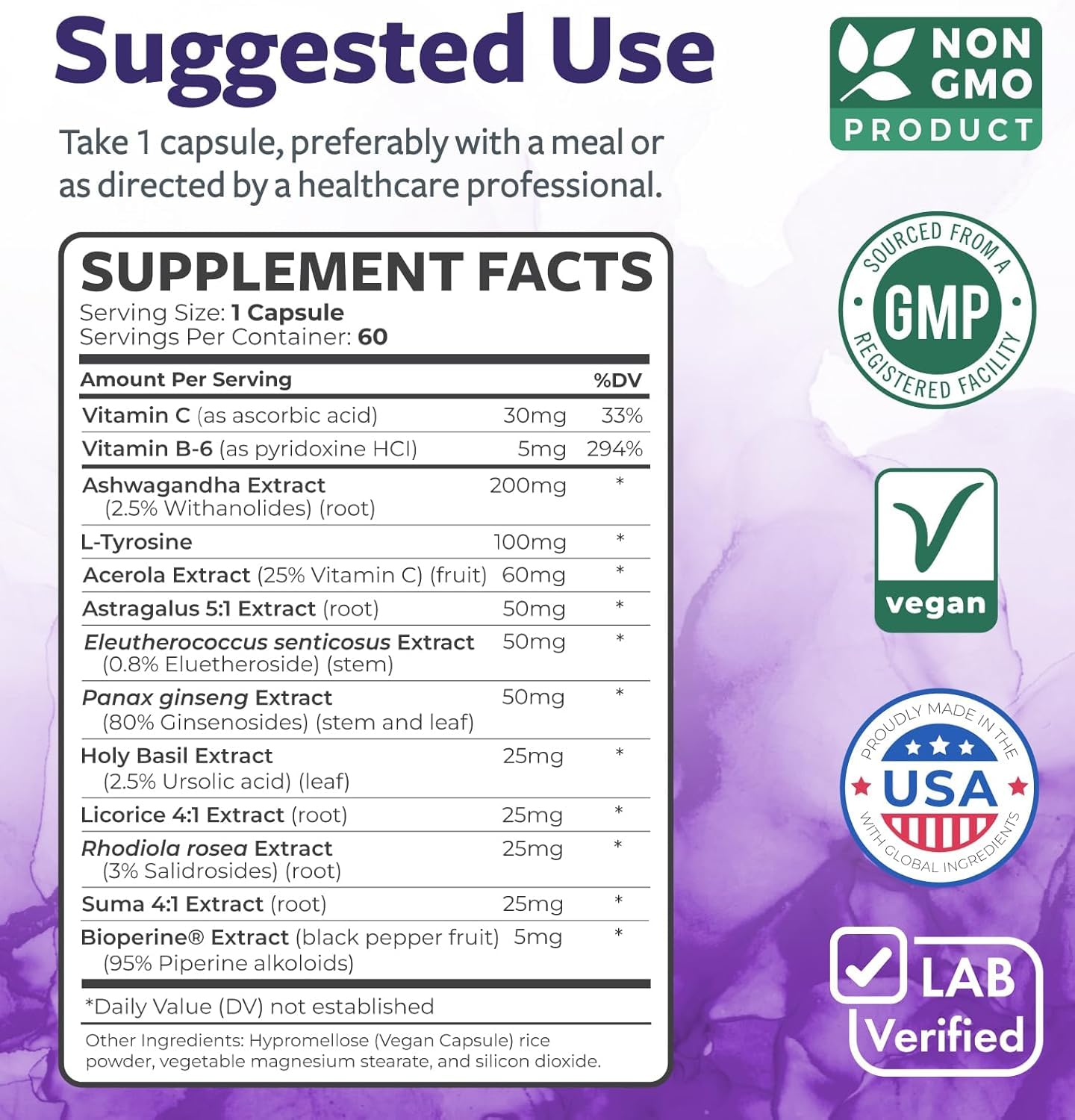 Adrenal System Support & Cortisol Manager (2 Month Supply) Powerful Ashwagandha & L-Tyrosine Fatigue Supplement - Maintain Balanced Cortisol Levels, Health, & Stress Relief - Non-GMO - 60 Capsules - Maple Wellness Supplements