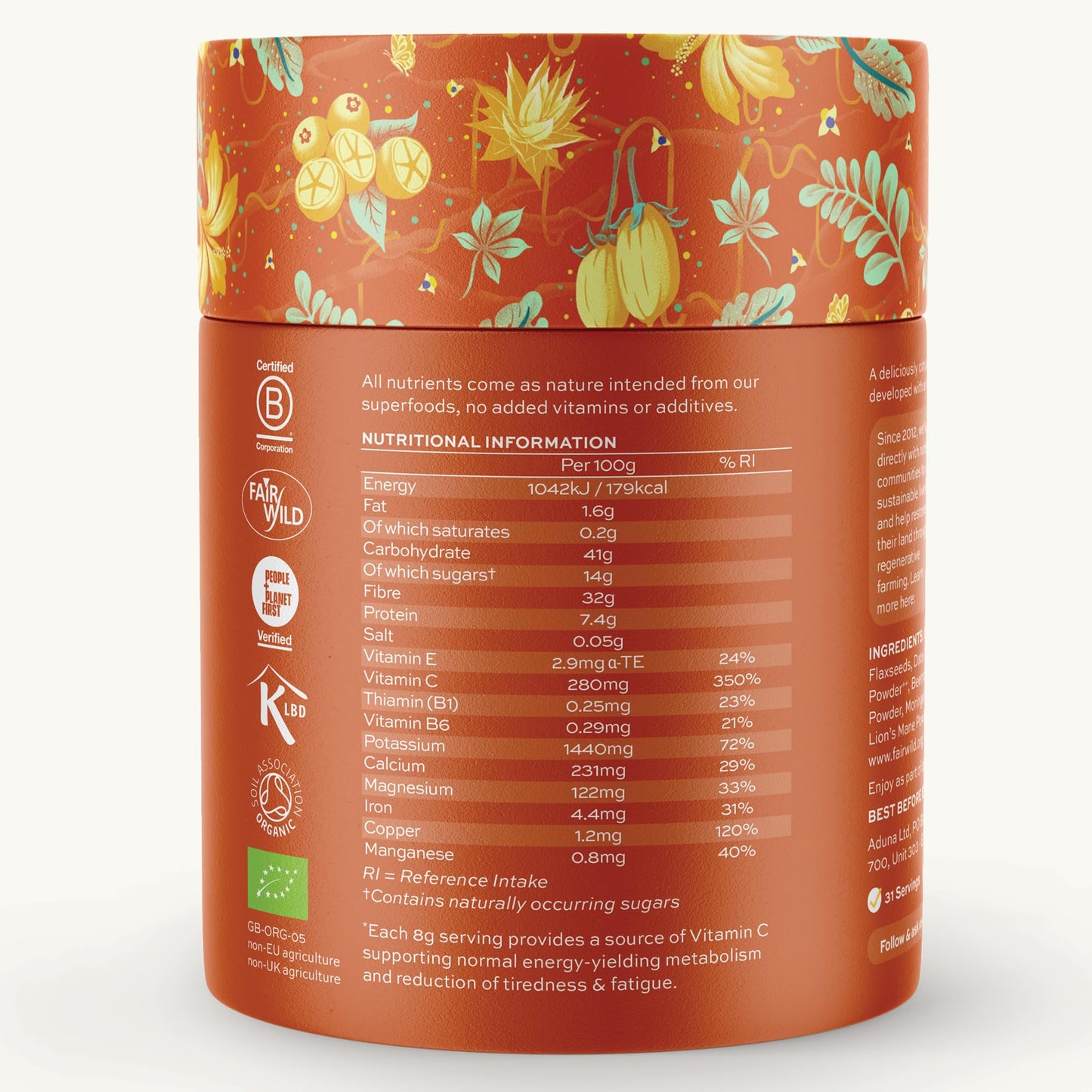 Aduna Organic Energy Superfood Blend | 100% Natural Stir-in Blend With 10+ Superfoods for Natural Energy, Focus & Reduced Tiredness | Vegan Powder for Yogurt, Juices, & Smoothies | 250g - Maple Wellness Supplements